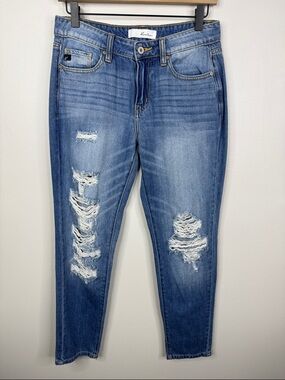 KanCan Distressed Skinny Jeans Blue Denim Mid Rise 3/25 Coastal Cowgirl Boho